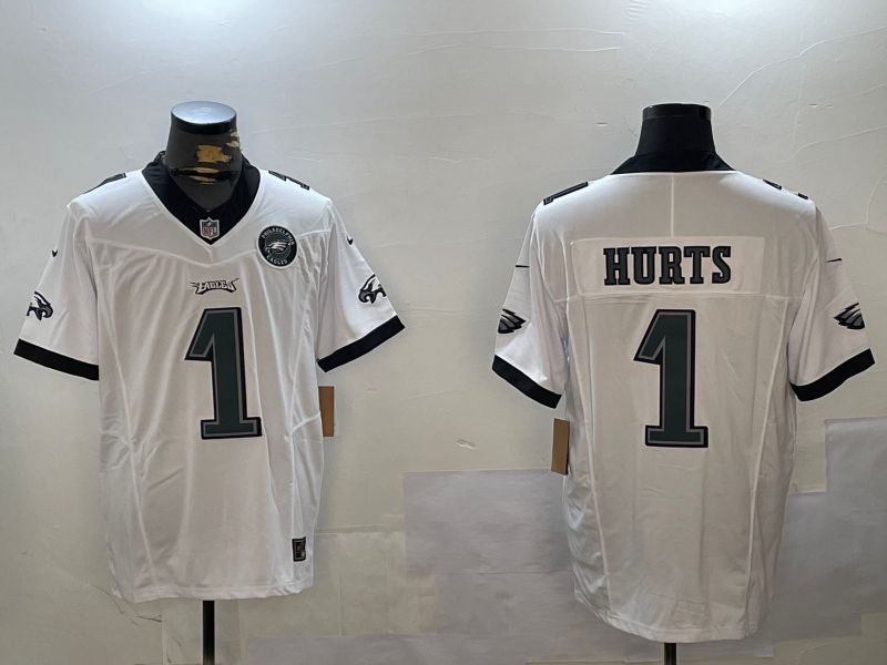 Men Philadelphia Eagles #1 Hurts White three generations 2024 Nike Limited NFL Jersey style 4